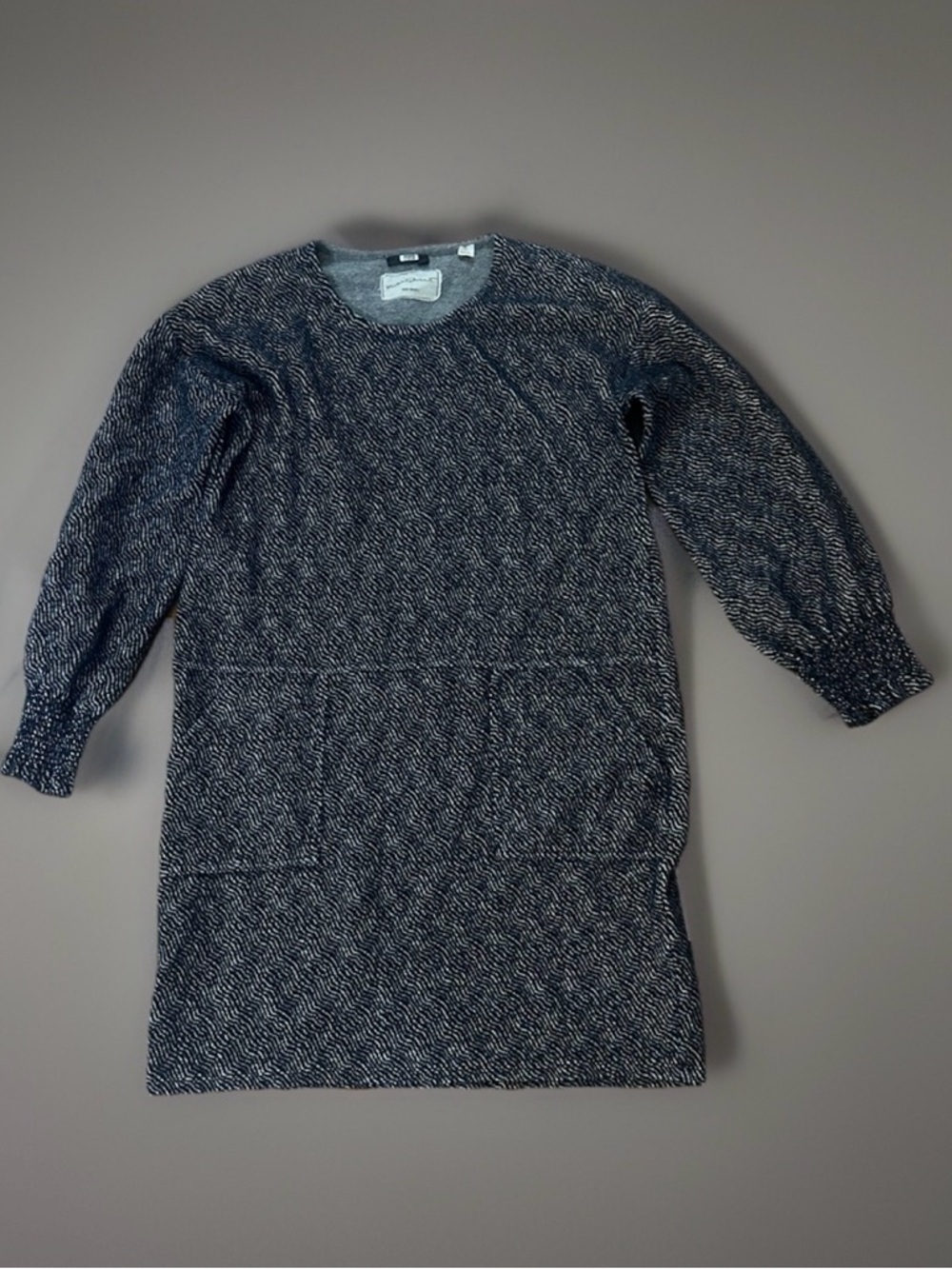 Sita Murt Textured Knit Long Sleeve Sweatshirt Tunic Mini Dress Black/White Sz S